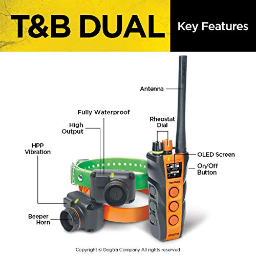 Dogtra T&B Dual Dial 2-Dogs Remote Training And Beeper Collar - 1.5-Mile-Long Range, Sports Upland Hunting, Fully Waterproof, Re