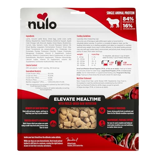 Nulo Freeze-Dried Raw Lamb Recipe with Raspberries Complete and Balanced Dry Dog Food Kibble, 18 Ounce Bag