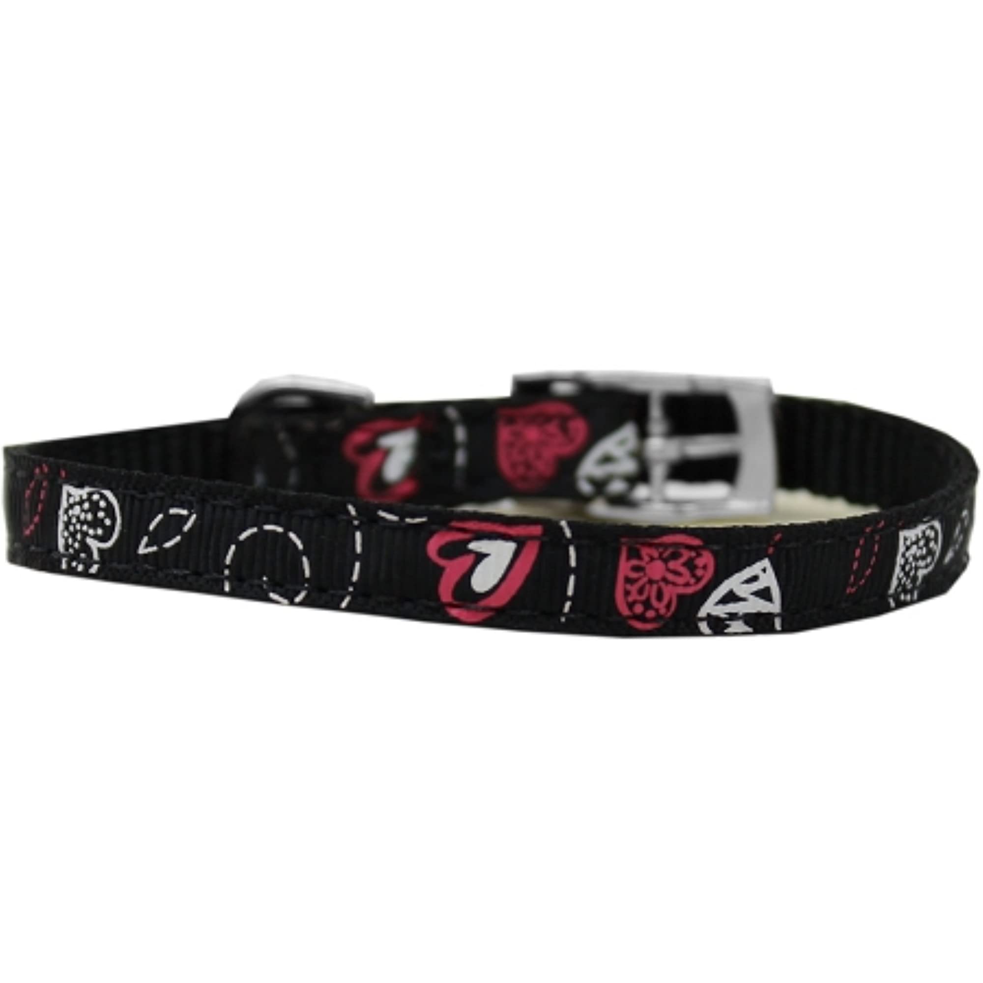 Mirage Pet Products Crazy Hearts Nylon Dog Collar with Classic Buckle, Size 12, Black