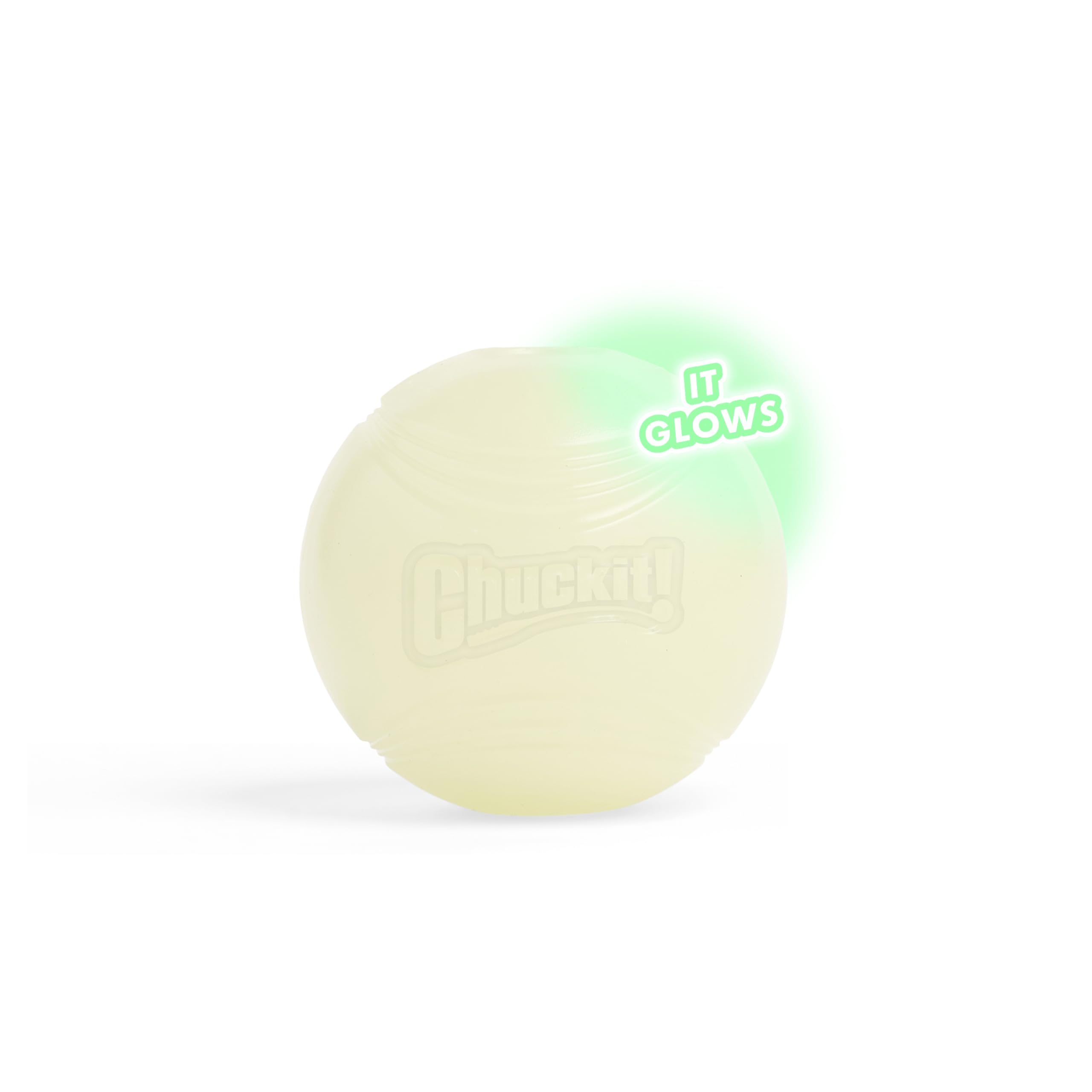 Chuckit! Glow in the Dark Bouncy Balls for Dogs, Medium 2.5 Inch, Rubber, Pack of 4, Cream, Model BCI012185-X4