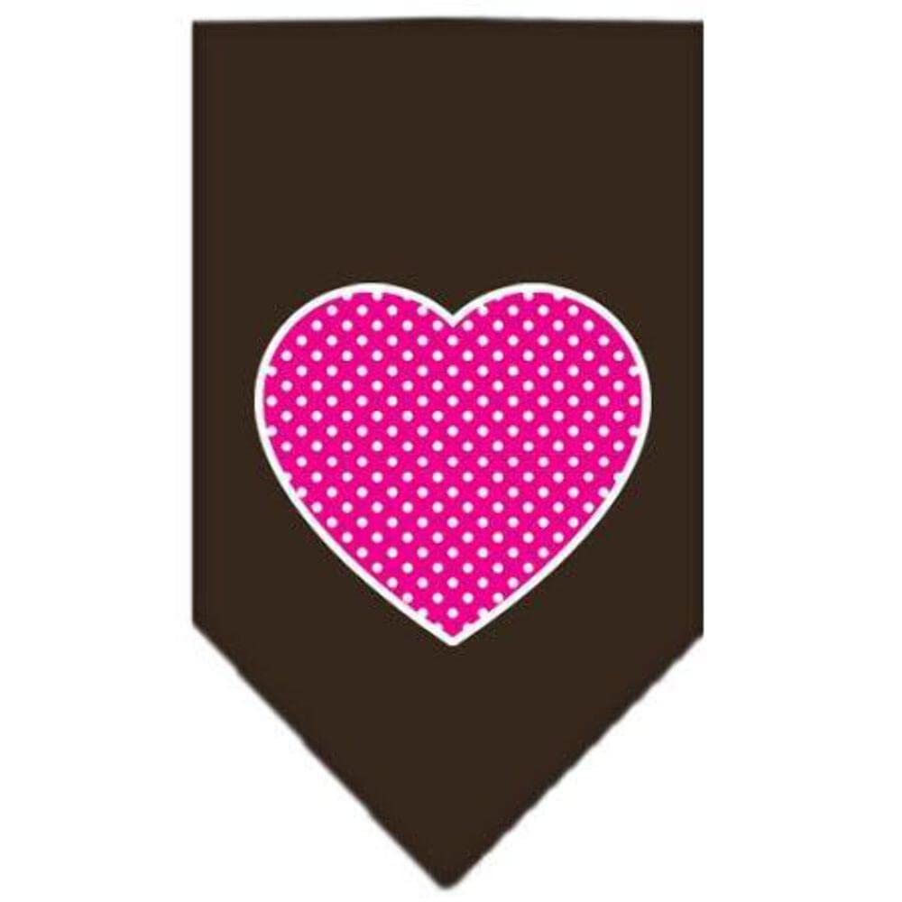 Pet and Dog Bandana Screen Printed, "Pink Swiss Dot Heart" Cocoa Large