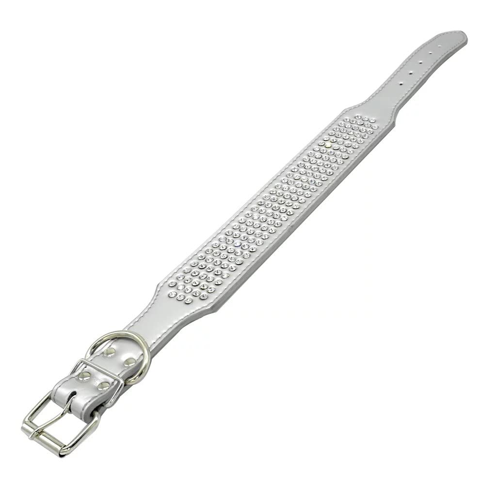 Berry Pet Rhinestones Dog Collars - 2'' Width With 5 Rows Full Sparkly Crystal Diamonds Studded Pu Leather - Beautiful Bling Pet