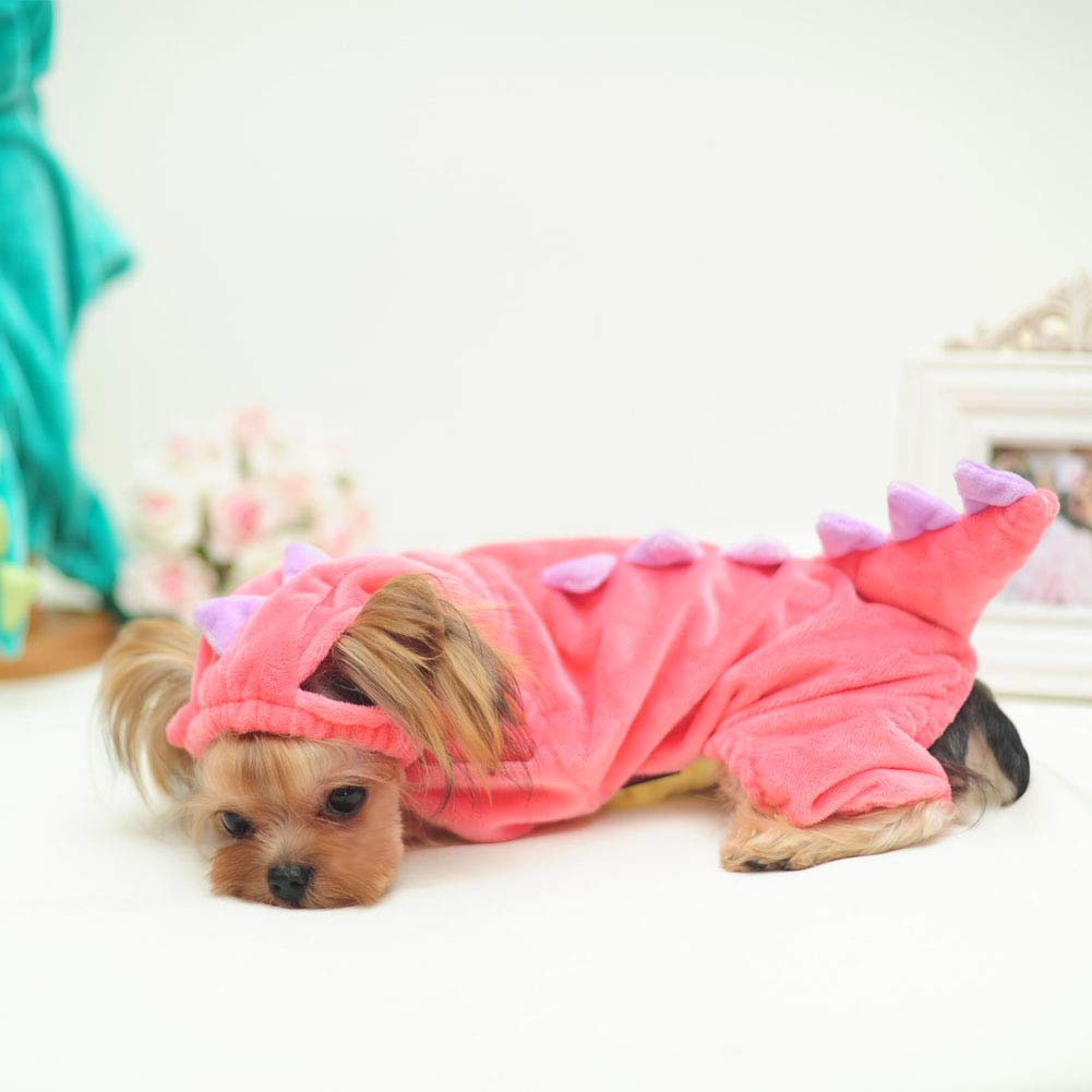 Delifur Dinosaur Dog Halloween Costume Pet Dino Hoodie For Small Dogs Cats (L, Pink)