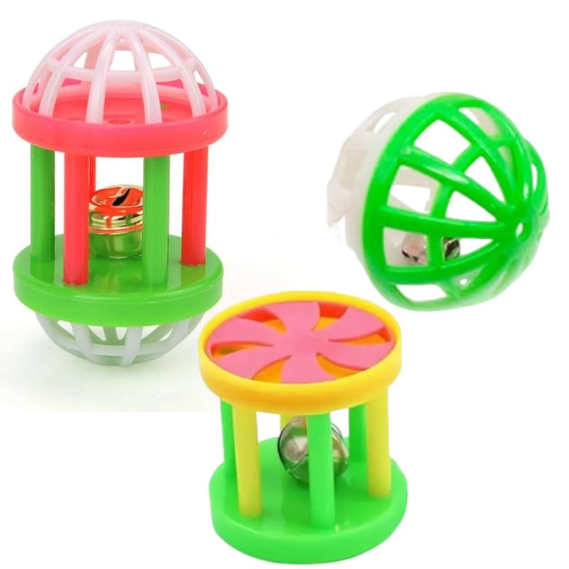 Psk Pet Mart Colorful Plastic Small Bell Ball Making Sound Cat And Dog Toy Dumb Shape Plastic Cats Rolling Ball Toy With Bells