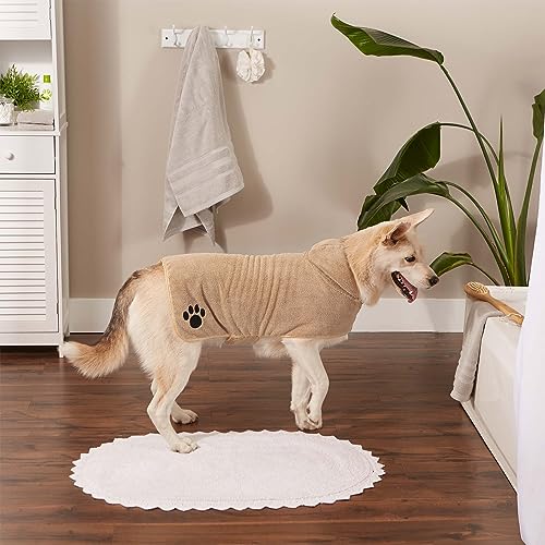 Bone Dry Pet Robe Collection Embroidered Absorbent Microfiber Bath Robe With Adjustable Closure, For Dogs & Cats, Large, Taupe