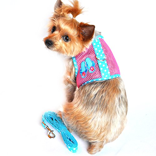 Doggie Design Cool Mesh Dog Harness Under The Sea Collection - Flip Flop Pink & Blue (L (19' - 21' Girth))