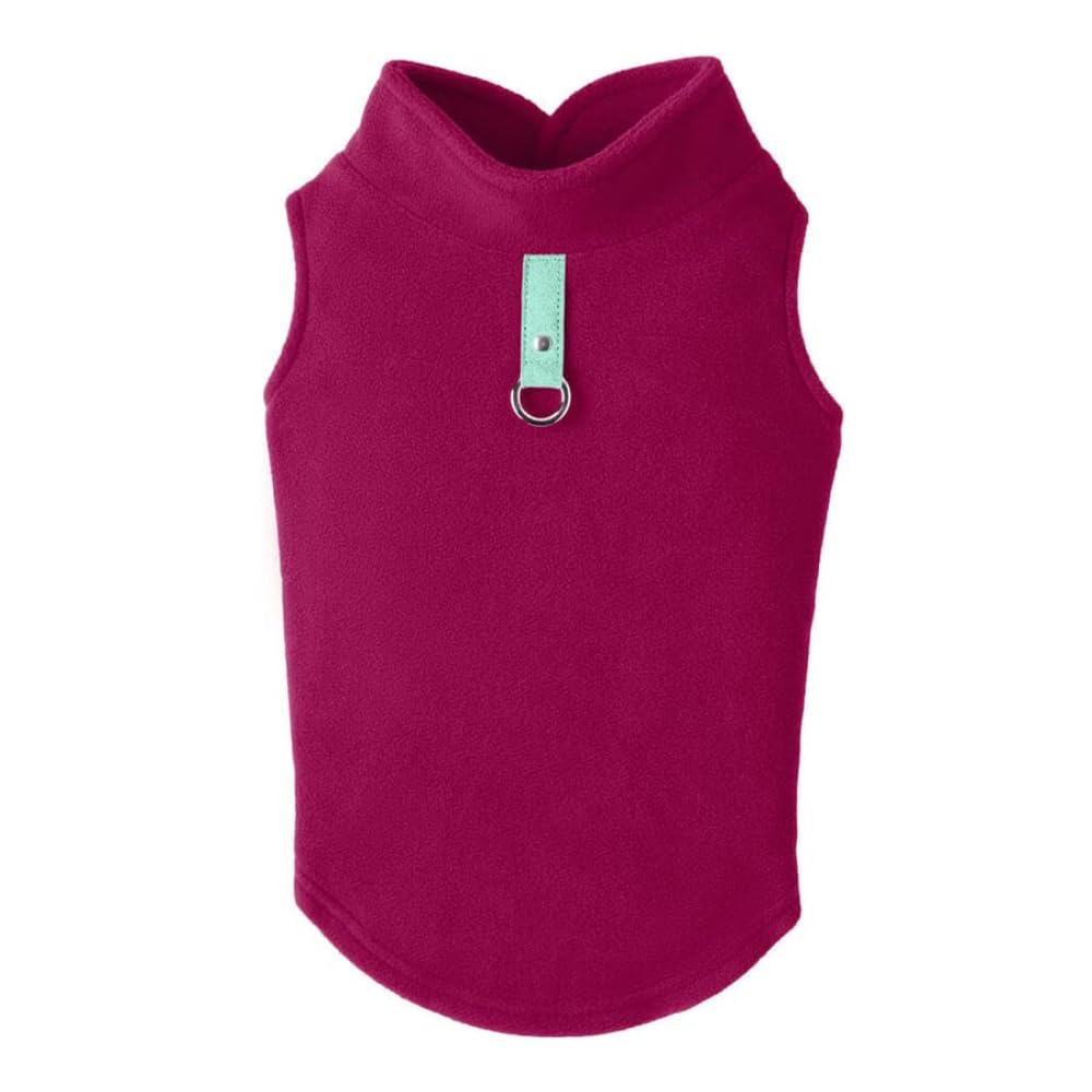 Gooby Fleece Vest Dog Sweater - Fuchsia, Large - Warm Pullover Fleece Dog Jacket with O-Ring Leash - Winter Small Dog Sweater Co