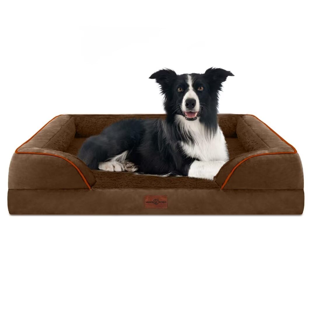 Comfort Expression Large Dog Beds Orthopedic Foam, Waterproof Dog Beds For Large Dogs, Comfy Pet Bed Sofa With Washable Removable Cover & Non-Slip Bottom(Large,Chocolate Brown)