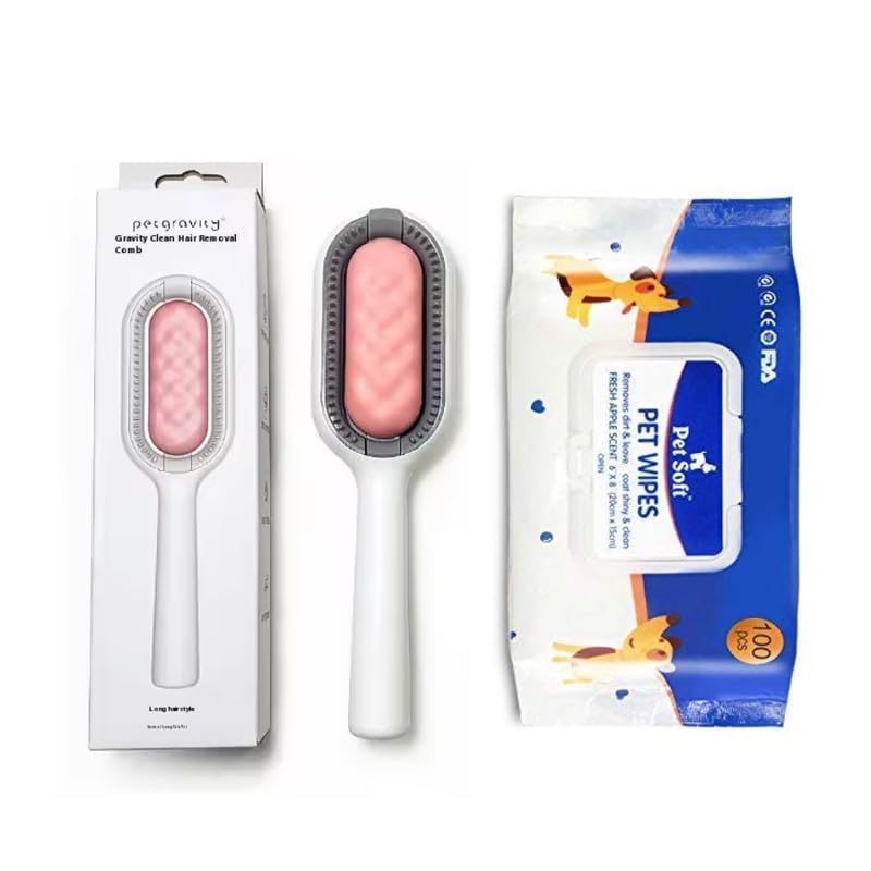 Kittupet Dog Brush With Pet Wipes Cat Brush Grooming Comb,Self Cleaning Cat Dog Slicker Brushes Pet Grooming Brush Tool Gently R
