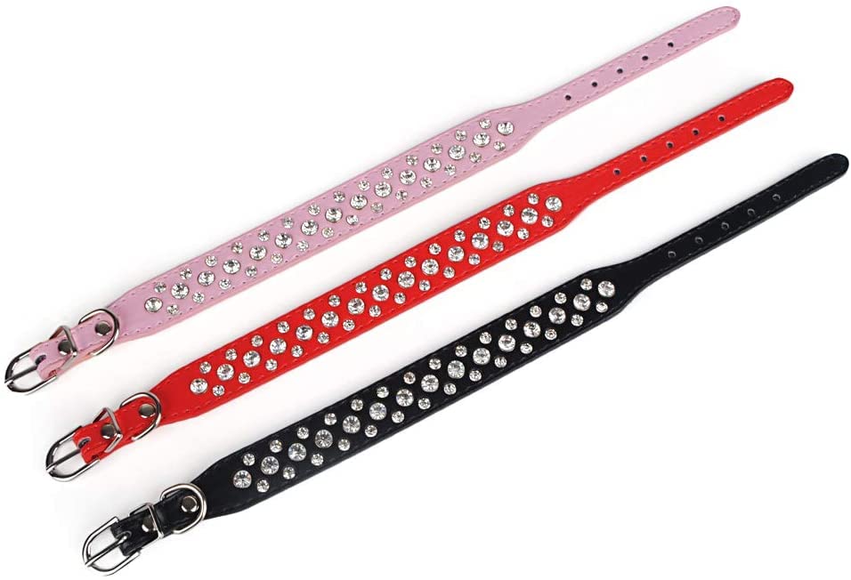 Rhinestone Dog Collar, Bling Rhinestone Pu Leather Crystal Diamond Pet Dog Cat Puppy Collar Black S M L Xl (M, Black)