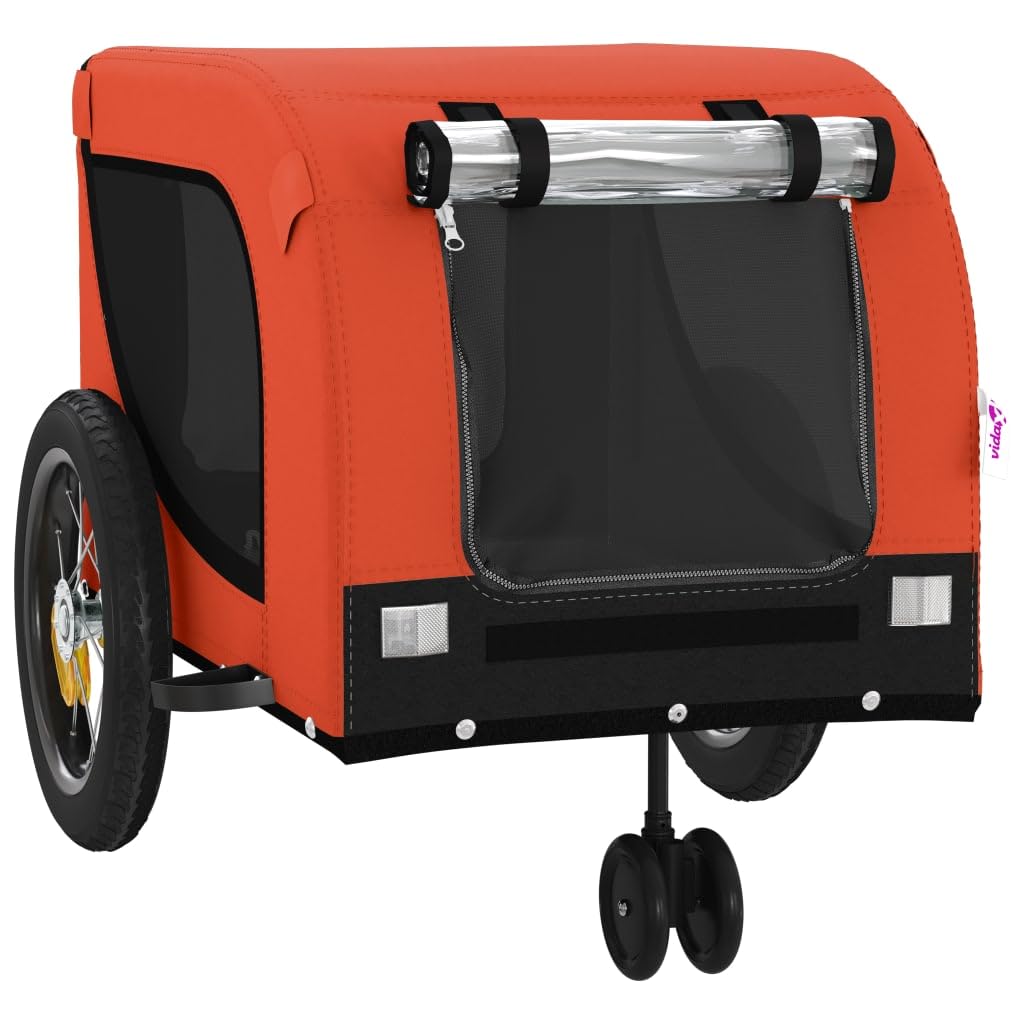 vidaXL Pet Bike Trailer - Orange & Black Oxford Fabric/Iron Frame, 48.8"x20.9"x20.9" - Small Dogs, Cargo/Groceries Transport