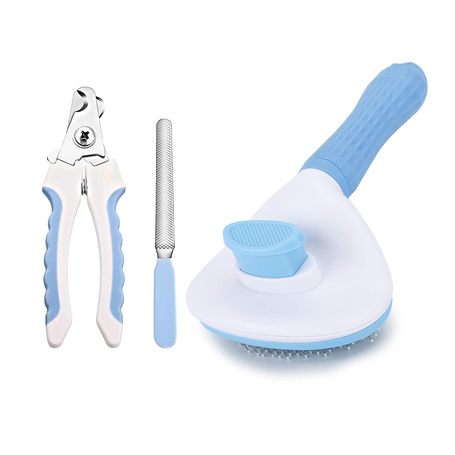 Kittupet Self Cleaning Pet Slicker Brush Grooming And Shedding Hair Brush And Nail Clipper With Filer, Pet Massaging Hair Brush 