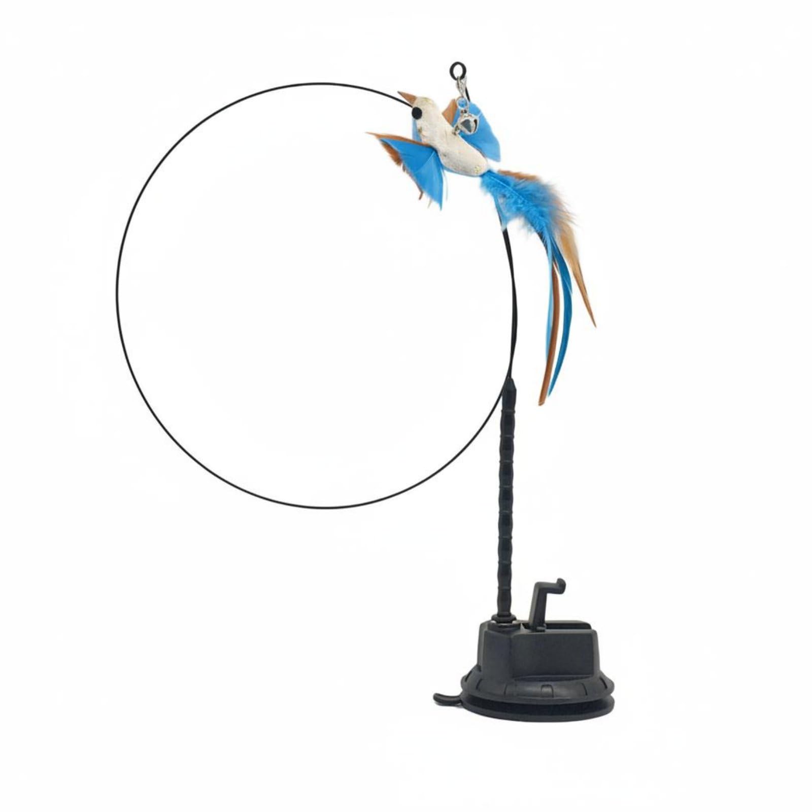 Heavenglow Replaceable Heads Suction Cup Cat Toy Natural Feathers Cat Teaser Wand For Indoor Cats, Kittens, Epoxy Rod Blue Tit