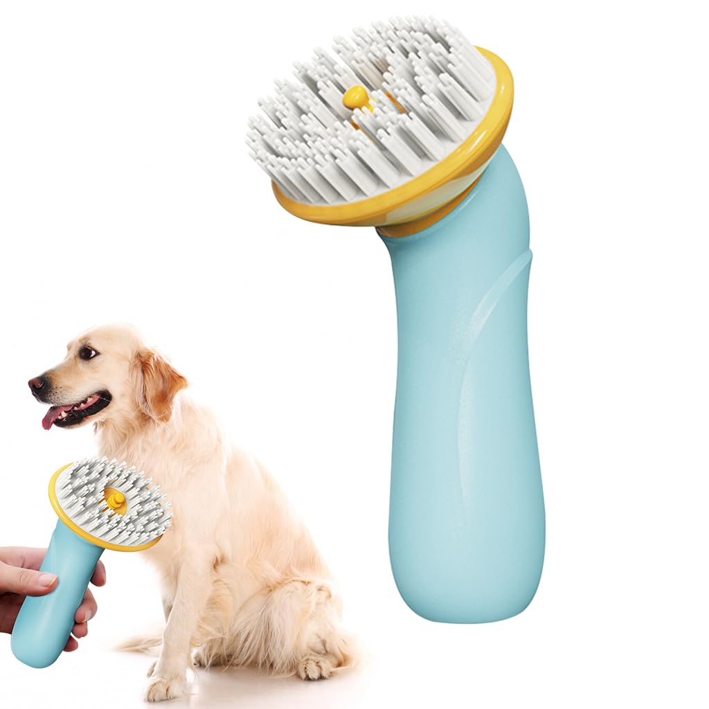 Qpets Pet Grooming Brush, 2 in 1 Dog Bath Scrubber with Shampoo Dispenser, Soft TPR Bristles Dog Brush Massage Pet Bath Brush fo