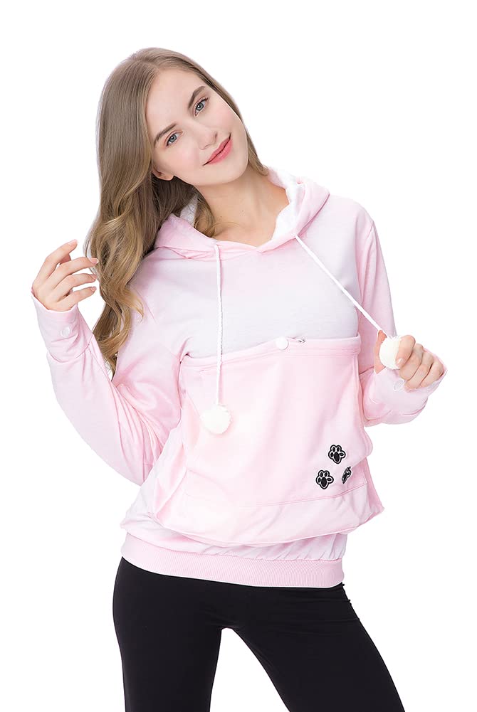 Jomago Womens Pet Carrier Thin Hoodies Kitten Puppy Pouch Shirts Animal Holder Hood Long Sleeve Sweatshirt Thin Pink