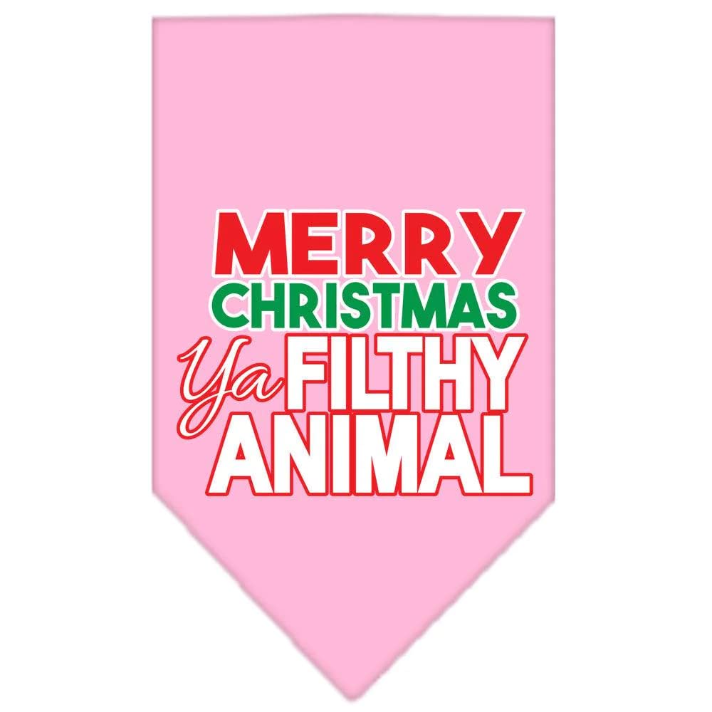 Christmas Pet and Dog Bandana Screen Printed, "Merry Christmas, Ya Filthy Animal" Light Pink Large
