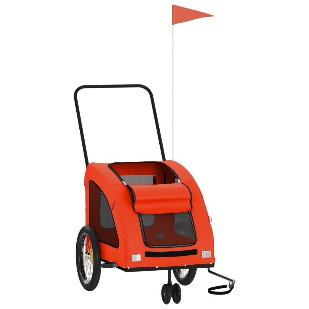 vidaXL Pet Bike Trailer - Sturdy Iron Frame, Comfortable Oxford Fabric, 53.9" L Cargo Area, Orange - Model 93984