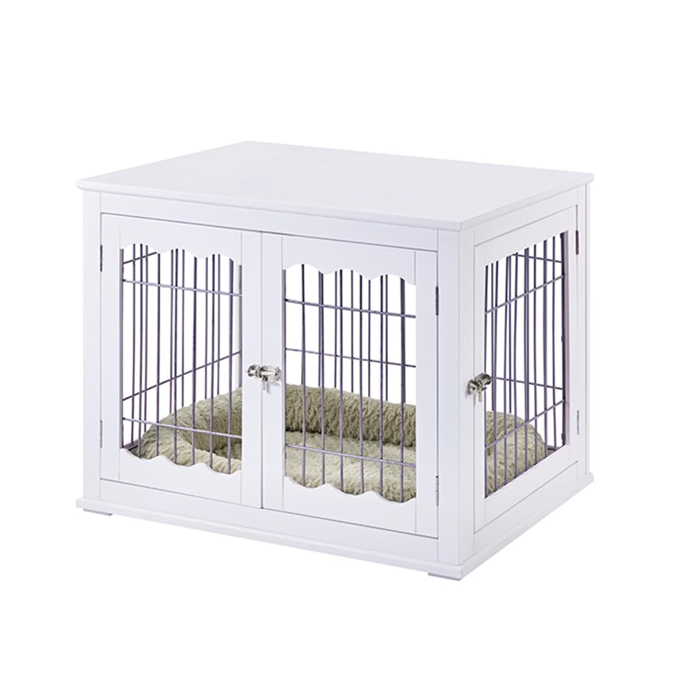 unipaws Furniture Style White Dog Crate for Medium Dogs, Indoor Aesthetic Puppy Kennel, Modern Decorative Wood Wire Pet House Do