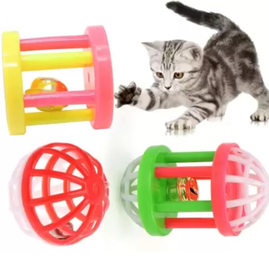 Dog Trust 4 Pcs Jingle Balls Toys 3 Styles For Indoor Plastic Lattice Balls With Bells Kitten Rattle Toy, Box And 1.5 Cm Suitab