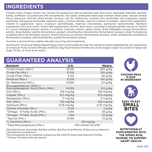 NutriSource Puppy Food, Made with Chicken Meal and Rice, Small Breed, with Wholesome Grains, 30LB, Dry Dog Food