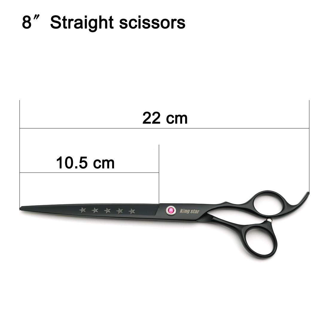 Kingstar Professional Pet Grooming Scissors Set, 8in Stainless Steel, Matt Black, Includes Straight, Thinning, Curved, Model A559