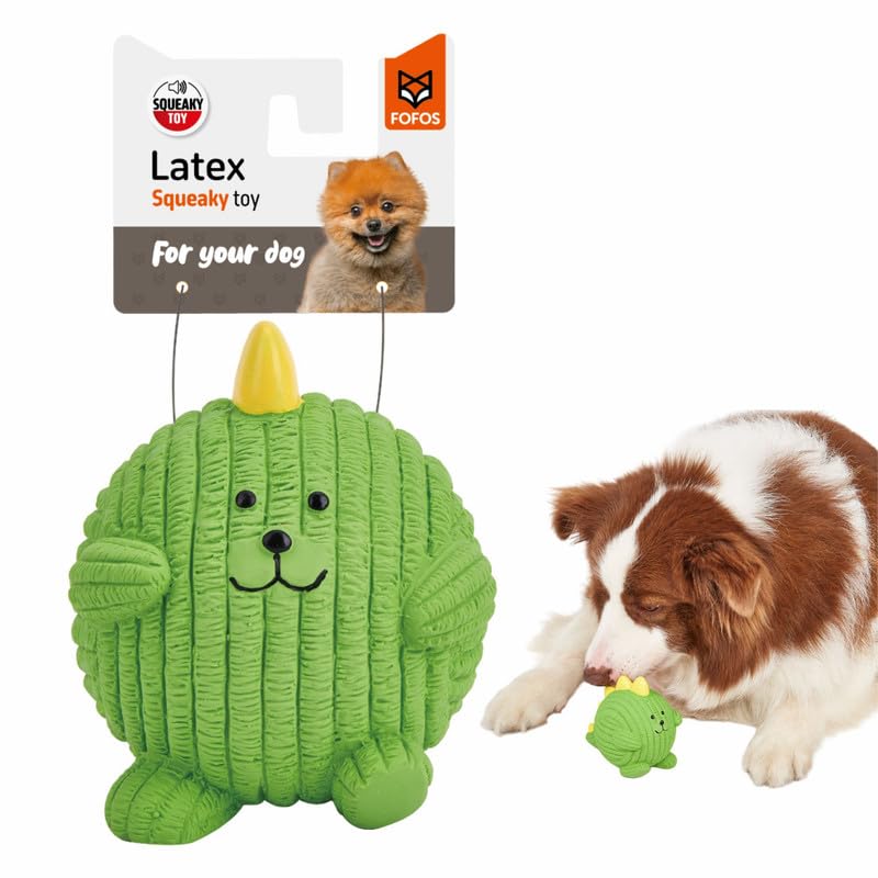 BarkButler x FOFOS Toy Dinosaur Dog Ball Toy  100% Natural Rubber & Squeaky Toys for Dogs, Lightweight Dog Toys for Medium Dogs