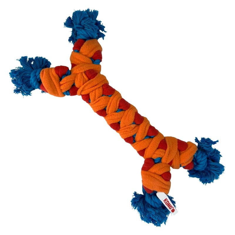 KONG Rope Rally Tug and Play Dog Toy - Durable Woven Fleece for Fetching, Tugging - Assorted Color, Model RRY21