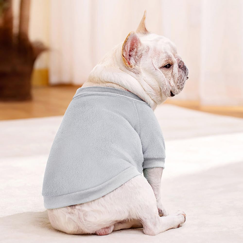Idepet Dog Fleece Sweater - Soft Puppy Sweater & Cat Apparel - Warm Winter Shirt (Grey, Small)