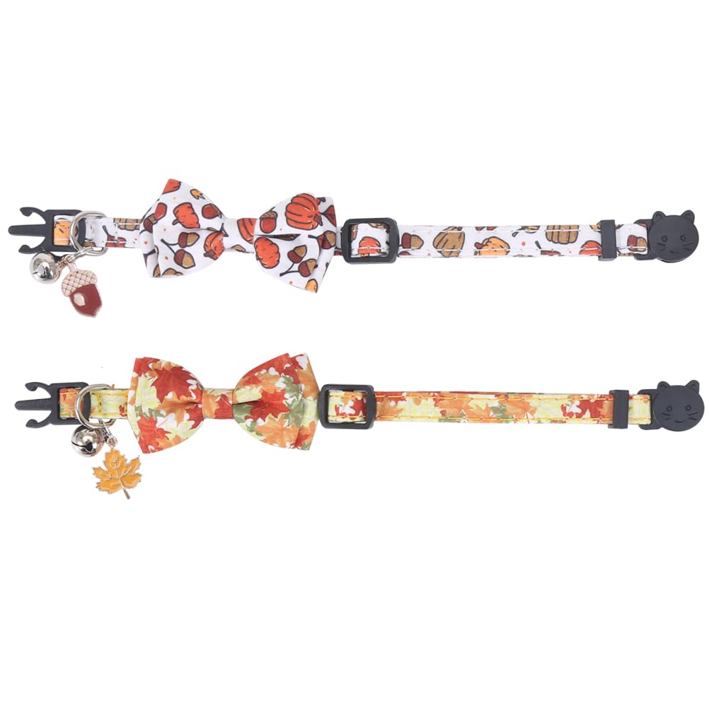 Thanksgiving Day Cat Collar Fall Breakaway With Bow Tie And Bell Autumn Holiday For Kitty Adjustable Safety