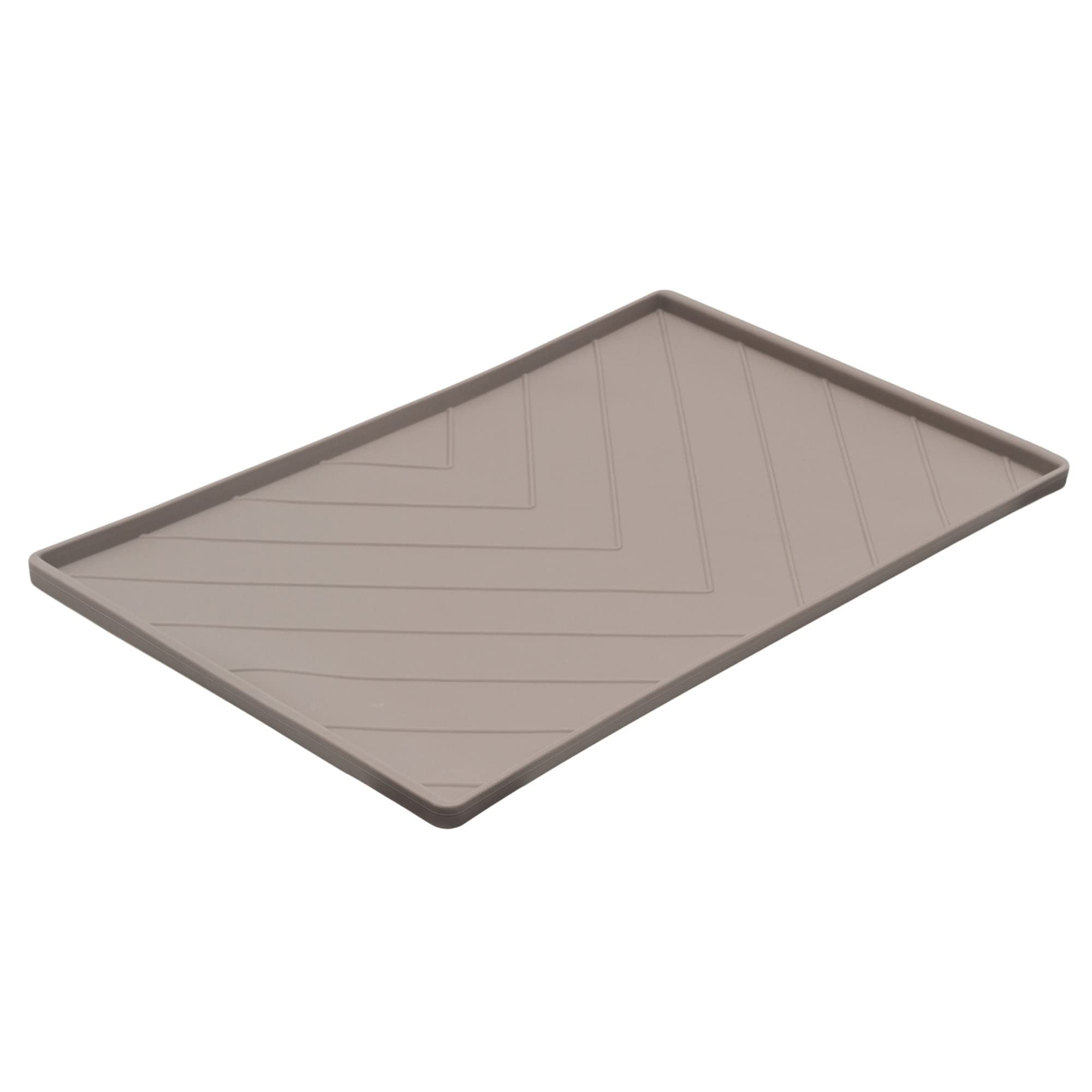 Messy Mutts Silicone Non-Slip Dog Bowl Mat With Raised Edge And Two Sides Reinforced With Metal Rods | Dog/Cat Bowl Mat With Spill-Proof Lip | Medium, 20” X 12” | Dark Grey