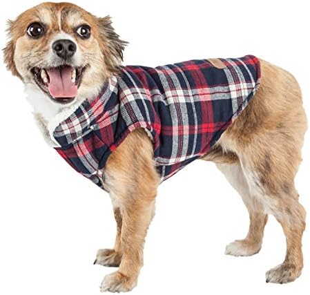 Pet Life  Puddler Classical Plaided Insulated Dog Coat Jacket, Black And Red Plaid  Small