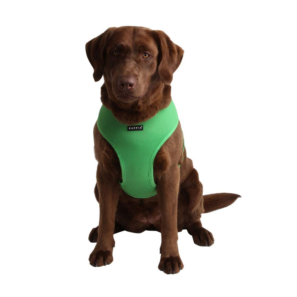 Puppia Soft Dog Harness No Choke Over-The-Head Triple Layered Breathable Mesh Adjustable Chest Belt And Quick-Release Buckle, Green, Medium