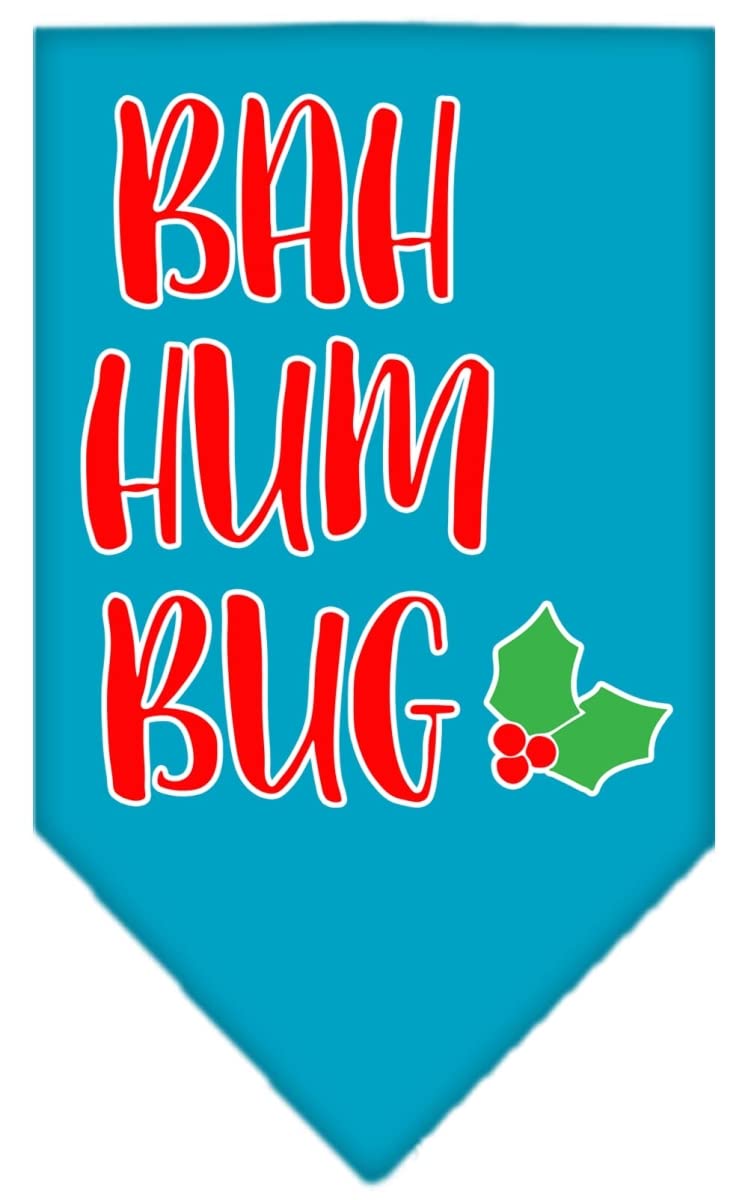 Christmas Pet and Dog Bandana Screen Printed, "Bah Humbug" Turquoise Large