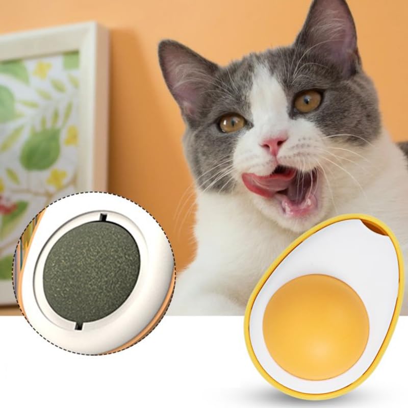 Bohobark Rotatable Catnip Lick Able Balls, Safe Healthy Kitten Chew Toys, Teeth Cleaning Cat Bite Toy, Cat Wall Egg Shape