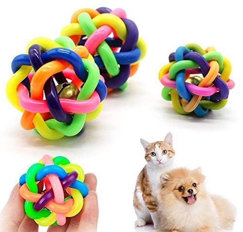Dog Trust Bouncy Rubber Chew Ball Toy With Bell For Dog  Puppies/Kittens Cat  Multi Color, Small (1 Pc)