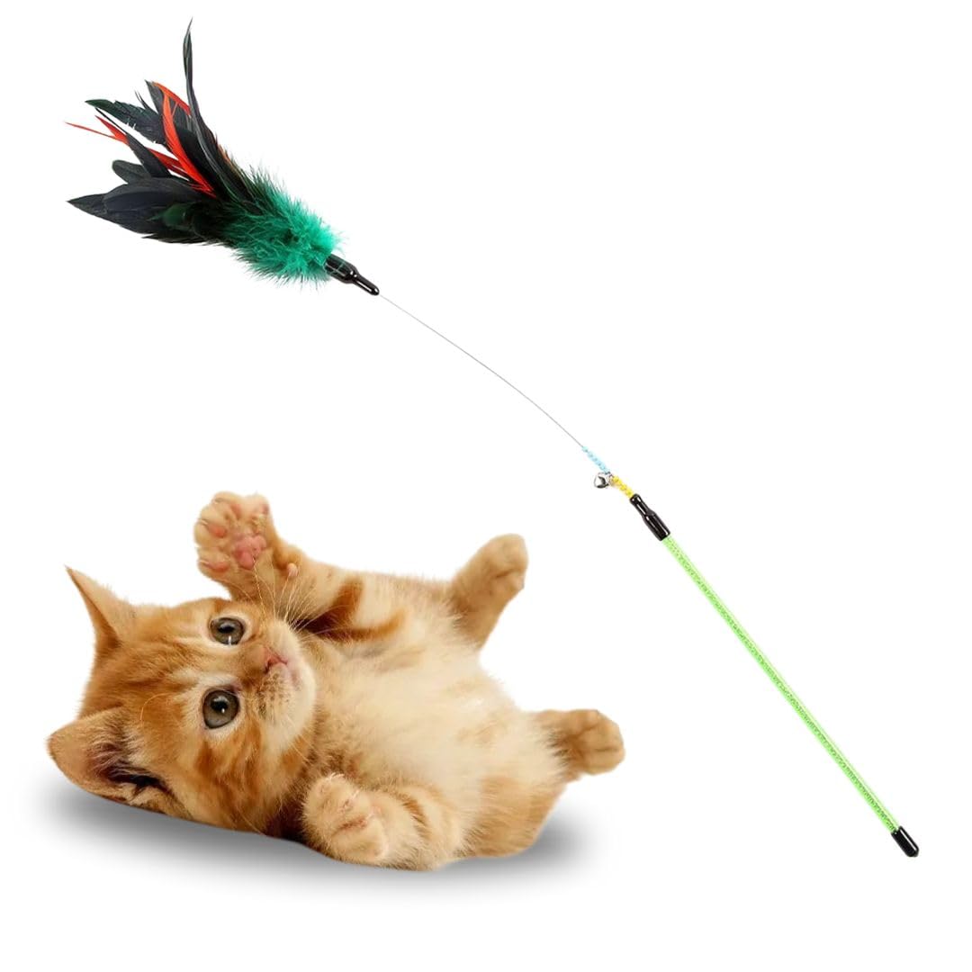 Pet Fun Interactive Cat Teasing Stick | Engaging Feather Wand Toy Set For Kitten & Cats, Activity Cat Flutter Teaser Play Stick