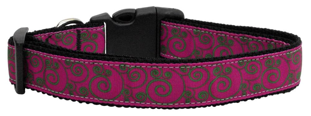 Pet Dog and Cat Nylon Collar or Leash, "Pink & Lime Swirly" SM Collar