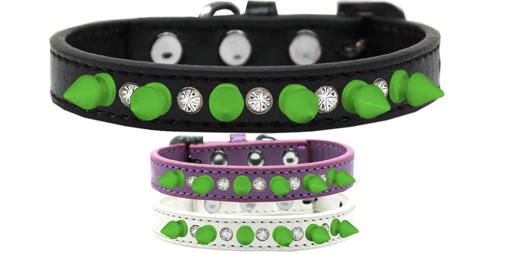 Mirage Pet Products Crystal and Neon Green Spikes Dog Collar, Size 16, Lavender
