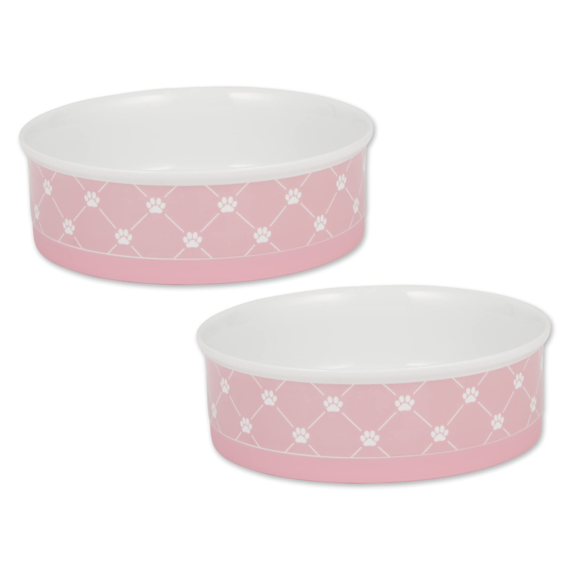 Bone Dry Trellis Paw Print Pet Bowl Set Microwave & Dishwasher Safe, Non-Slip Silicone Bottom for Less Mess, Large 7.5x2.4, Bubb