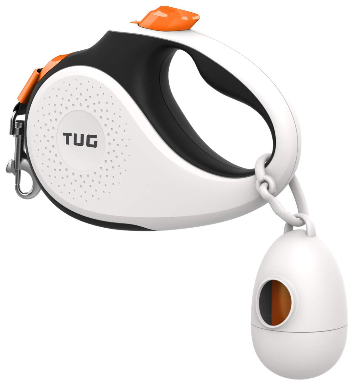 Tug 360 Tangle-Free Retractable Dog Leash With Waste Bag Dispenser (Small, White/Orange)