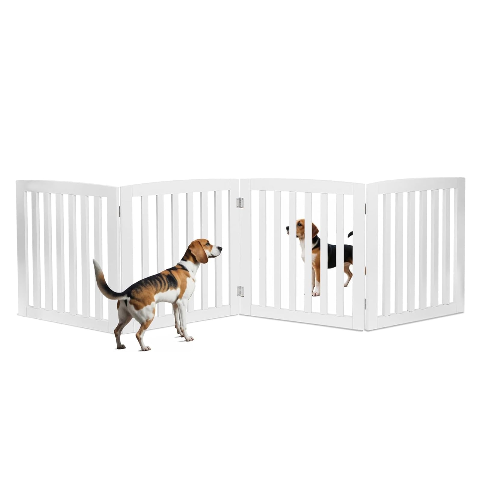 Epetlover Extra Wide Dog Gate 82 X 24 Inch Freestanding Indoor Pet Door For House Doorways Stairs Halls, Foldable Wood Safety Fence 4 Panels, White