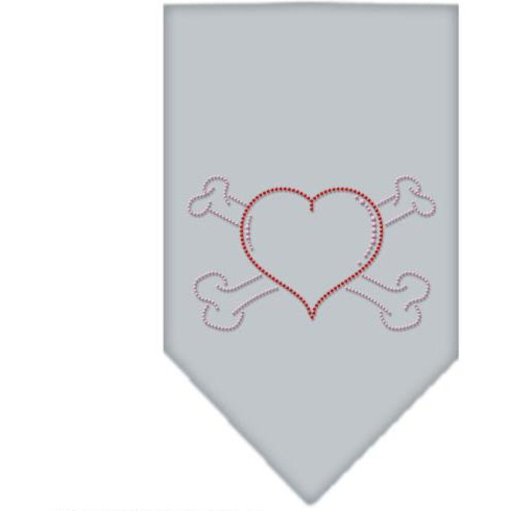 Mirage Pet Products Heart Cross Bone Rhinestone Bandana, Large, Grey