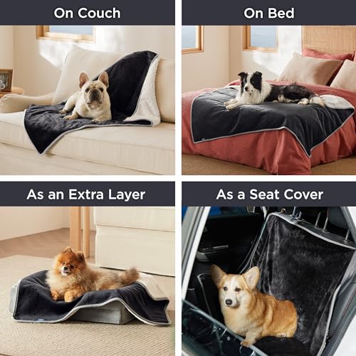 Bedsure Cat Blanket For Indoor Cats - Waterproof Calming Cat Blankets For Couch Protection, Sherpa Fleece Pet Blanket, Soft Plush Reversible Throw Furniture Protector, 40'X30', Black
