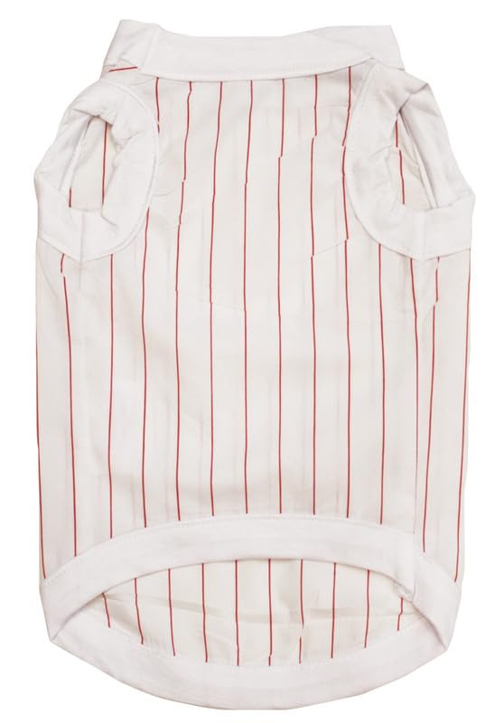 Petitebella Baseball Print Puppy Dog Shirt (White/Red Stripes, X-Large)
