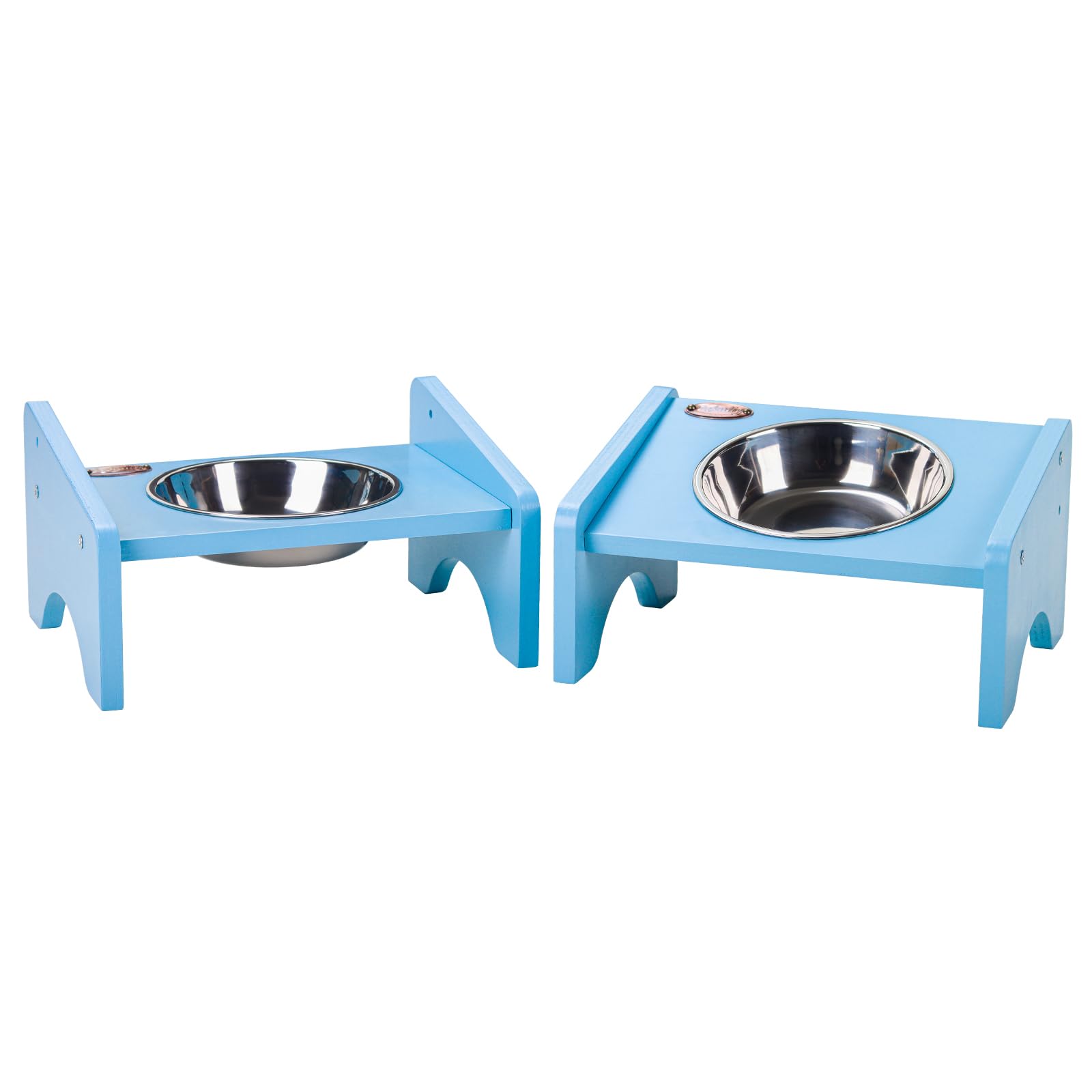 Elevated Cat Bowls,2 Stainless Steel Pet Food Water Feeder,15Tilted Raised Pet Dish, Slanted Dog Bowl with Wood Stand for Kitty 