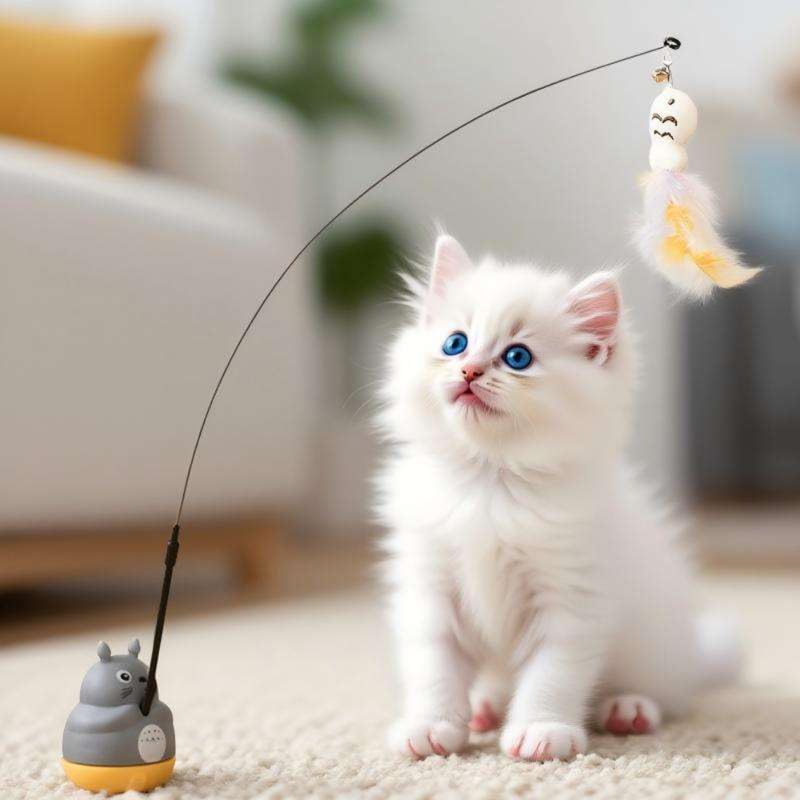 Kittupet Fun Pet Toy For Cats  Feather Wand With Fish Teaser, Durable & Safe For Daily Play