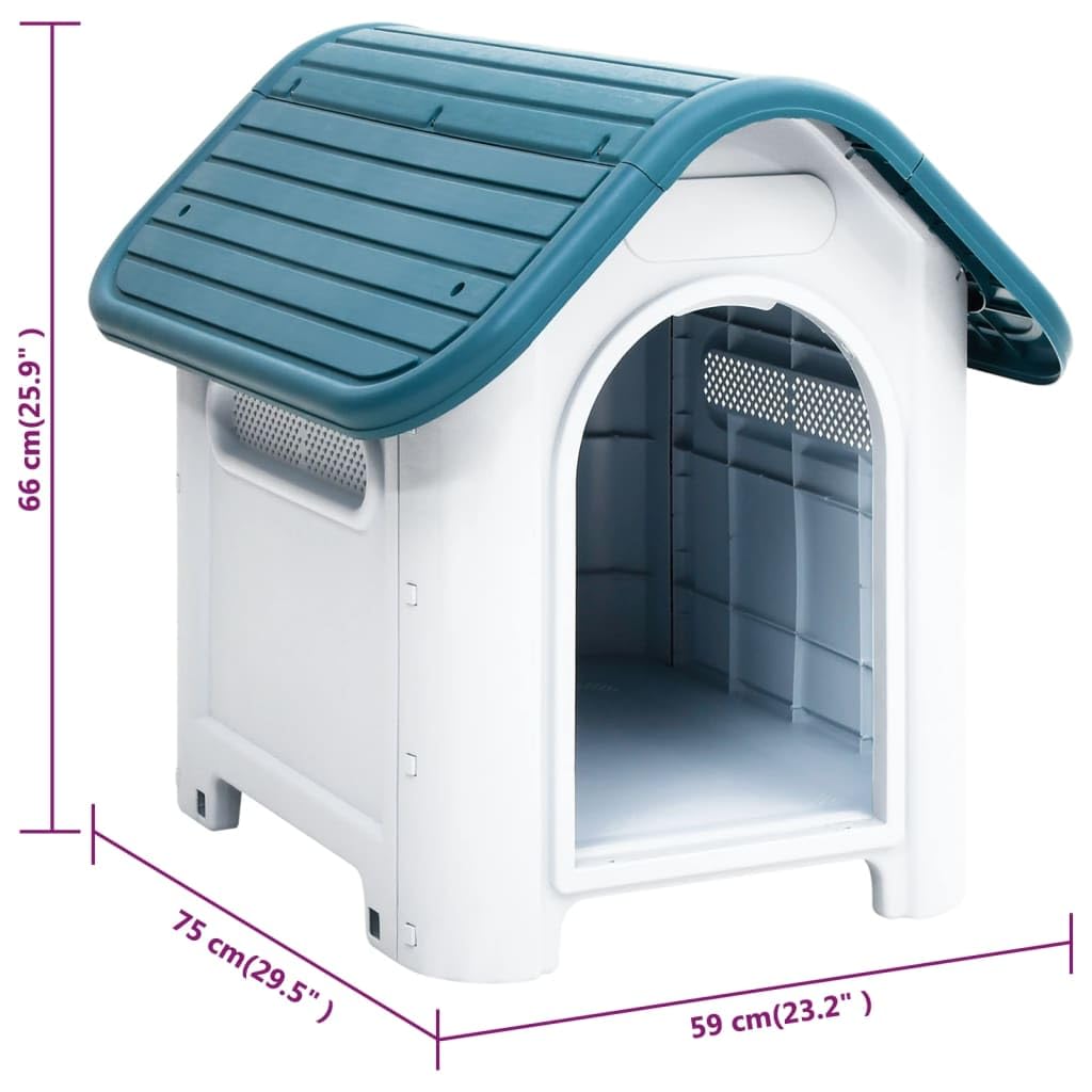 vidaXL Dog House - Blue, Polypropylene Dog Kennel with Raised Floor and Ventilated Design, Outdoor Use, Dimensions 23.2x29.5x26