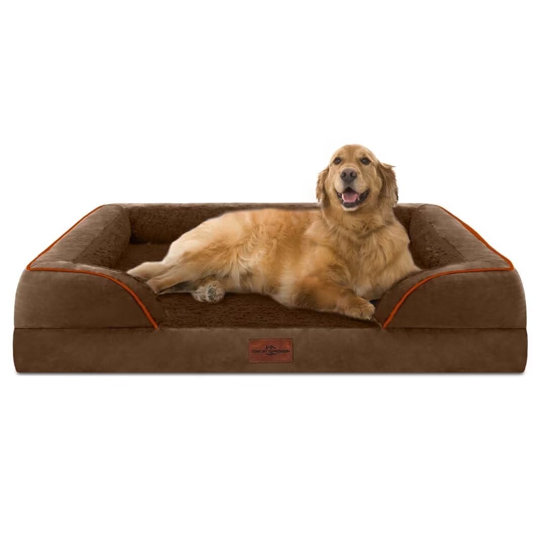 Comfort Expression Xl Orthopedic Dog Beds For Extra Large Dogs, Waterproof Dog Bed With Bolster, Washable Dog Bed Sofa Pet Bed With Removable Cover & Non-Slip Bottom(X-Large,Chocolate Brown)