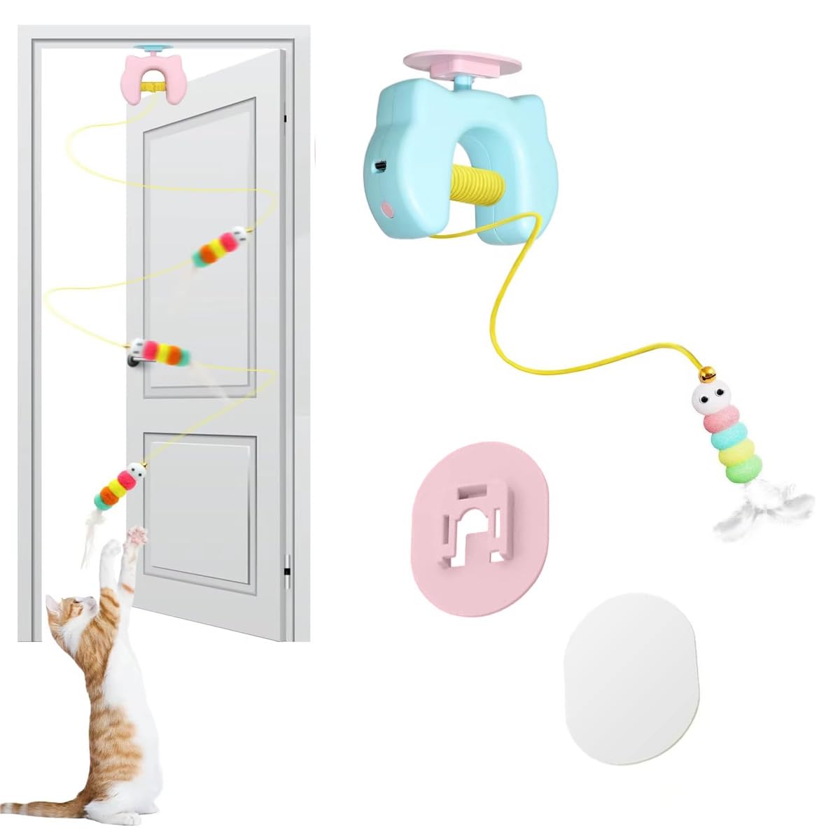 Cat Toys Interactive, Kitten Hanging Toys For Indoor Cats With 1*Caterpillar Automatic Door Frame Cat String Toy For Bored Indoo