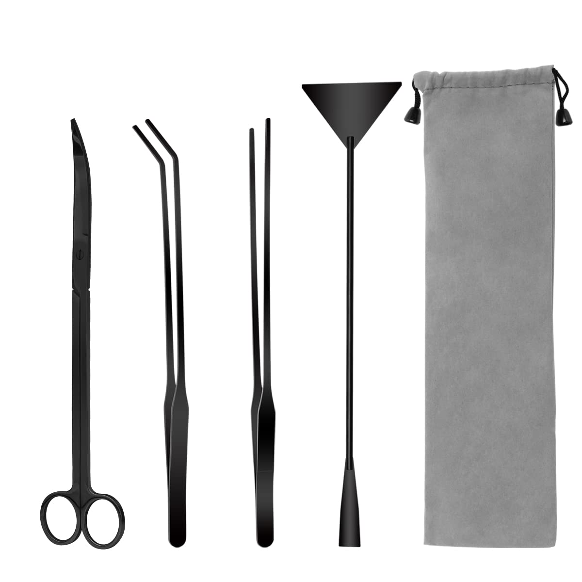 Liveek Aquarium Aquascape Tools Kit, 4 In 1 Anti-Rust Aquatic Plant Aquascaping Tool Stainless Steel Black Tweezers Scissors Spa